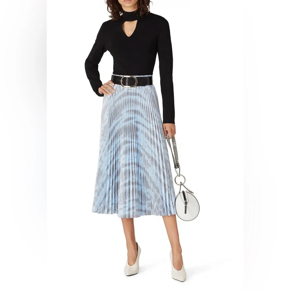 🩵 Proenza Schouler Light Blue and Gray Tie Dye Pleated Midi Skirt - Picture 6 of 11